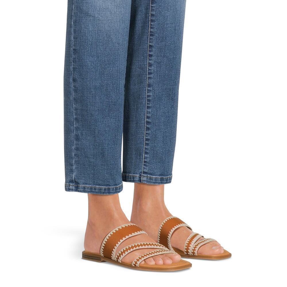 Time and Tru Women Memory Foam Strappy Embroidered Slip On Sandal Size 9.5 Brown